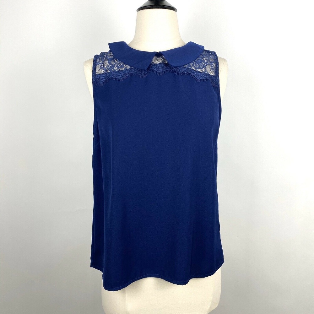 Pixley Navy Blue Sleeveless Top Peter Pan Collar